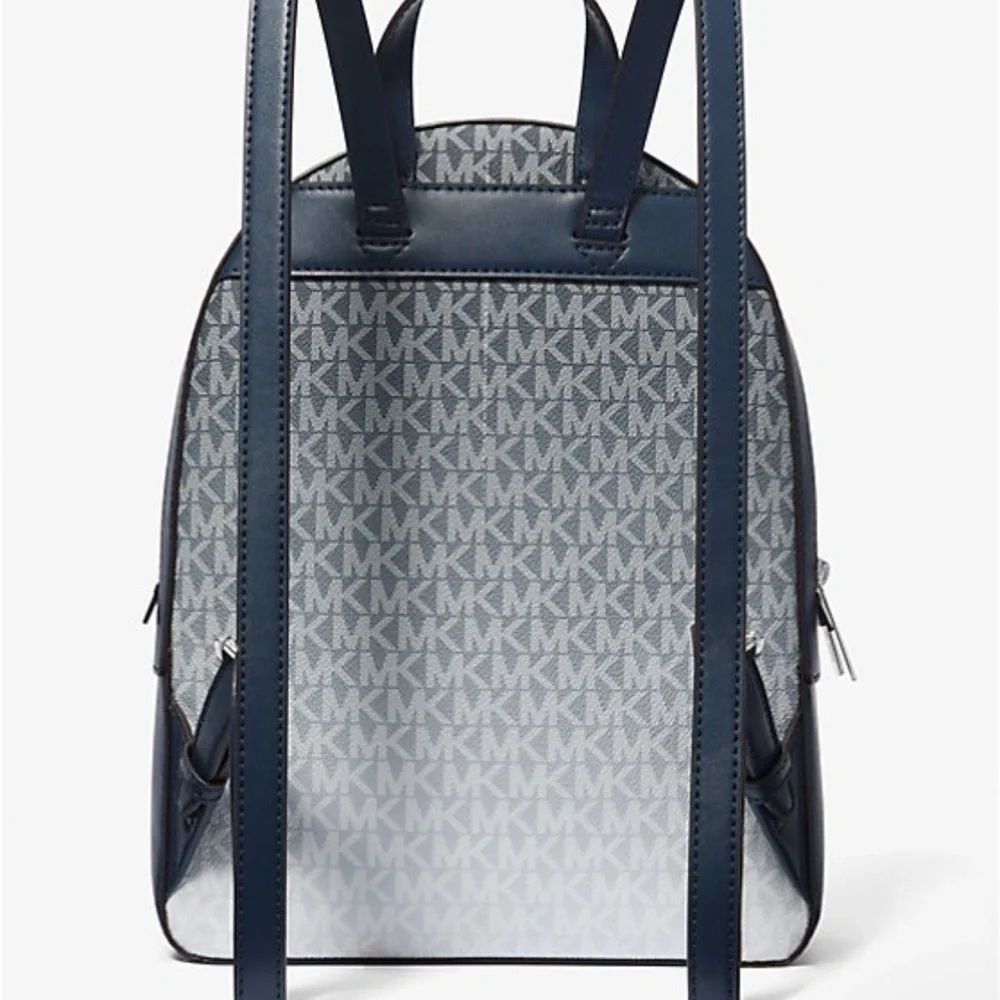 MICHAEL KORS Jaycee Medium Ombré Signature Logo Zip Pocket Backpack Navy  NWT